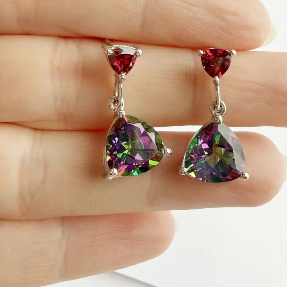 925 Mystic Topaz & Garnet Drop Earrings